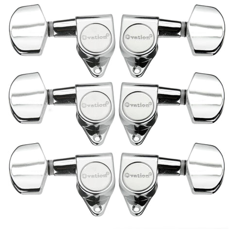 Ovation Chrome Guitar Tuning Machines Set, Large Pegs, 3+3 6 Strings