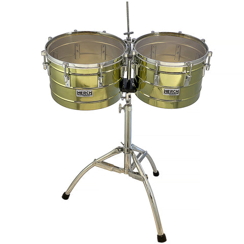 D'Luca made by Herch Timbales 15" & 16" Brass with Chrome Hardware with Stand