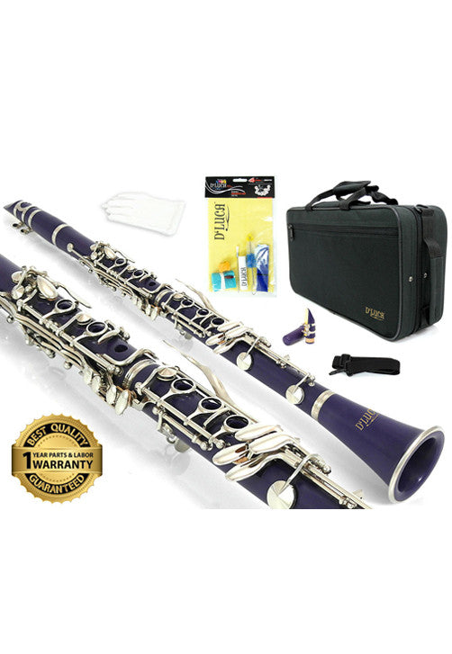 D'Luca 200 Series Purple ABS 17 Keys Bb Clarinet with Double Barrel, Canvas Case, Cleaning Kit and 1 Year Manufacturer Warranty