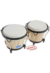 Fever Tunable Bongos 8 & 7 Inch with Black Rims Natural Finish