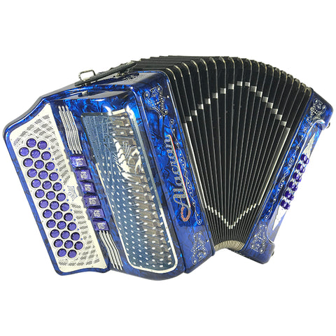 Alacran 34 Button 12 Bass Tow Tone Button Accordion GCF With Straps  And Case, Blue