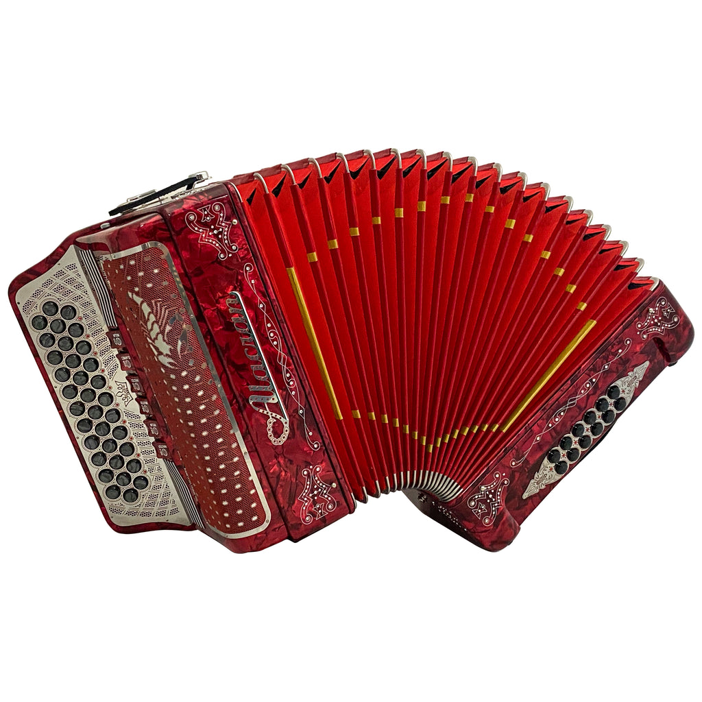 Alacran 34 Button 12 Bass Two Tone Button Accordion GCF/FBE With Straps  And Case, Red