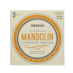D'Addario EJ74-3D Mandolin Strings, Phosphor Bronze, Medium, 11-40, 3 Sets