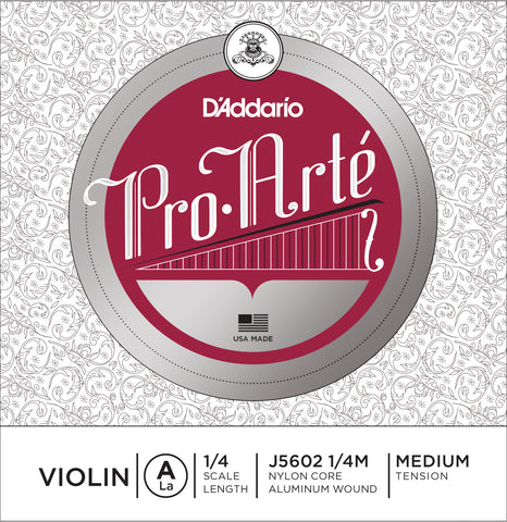 D'Addario Pro-Arte Violin Single A String, 1/4 Scale, Medium Tension