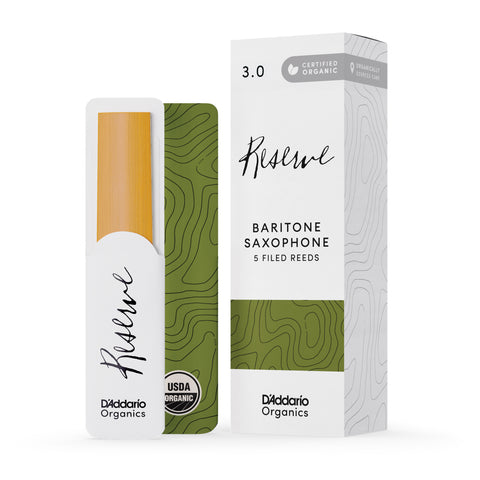 D'Addario Organic Reserve Baritone Saxophone Reeds, Strength 3.0, 5-Pack