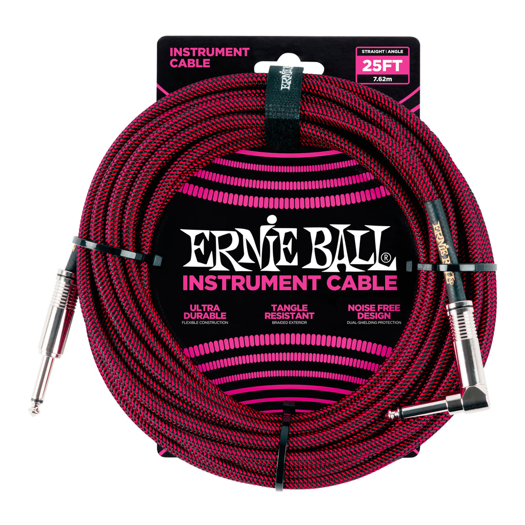 Ernie Ball 25' Braided Straight / Angle Instrument Cable - Black / Red