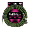 Ernie Ball 25' Braided Straight / Angle Instrument Cable - Black / Green