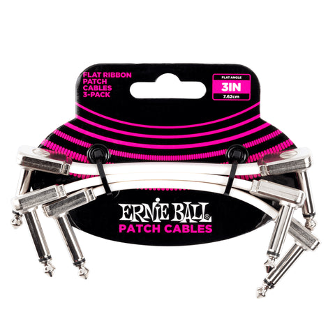 Ernie Ball 3" Flat Ribbon Patch Cable 3-Pack - White