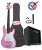 Electric Bass Guitar Pack with 20 Watts Amplifier, Gig Bag, Strap, and Cable, Pink