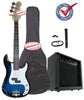 Electric Bass Guitar Pack with 20 Watts Amplifier, Gig Bag, Strap, and Cable, Blueburst