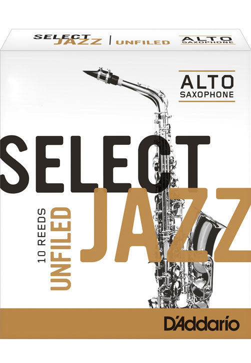 Rico Select Jazz Alto Saxophone Reeds, Unfiled, Strength 4 Strength Medium, 10-pack