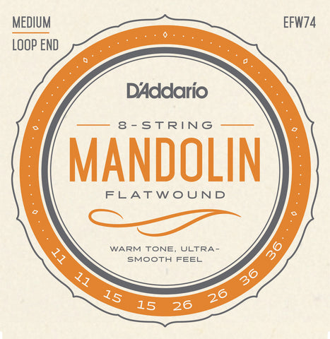 D'Addario EFW74 Flatwound Mandolin Strings, Phosphor Bronze, Medium, 11-36