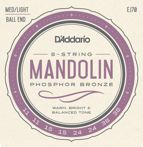 D'Addario EJ70 Phosphor Bronze Mandolin Strings, Ball End,  Medium/Light, 11-38