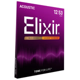 Elixir 80/20 Bronze Acoustic Guitar Strings, NANOWEB, Light (.012-.053)