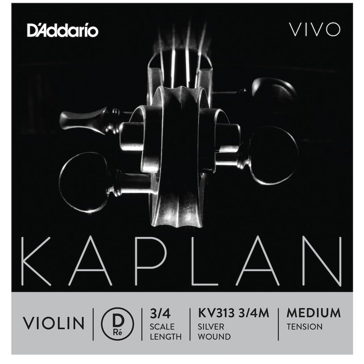 D'Addario Kaplan Vivo Violin D String, 3/4 Scale, Medium Tension