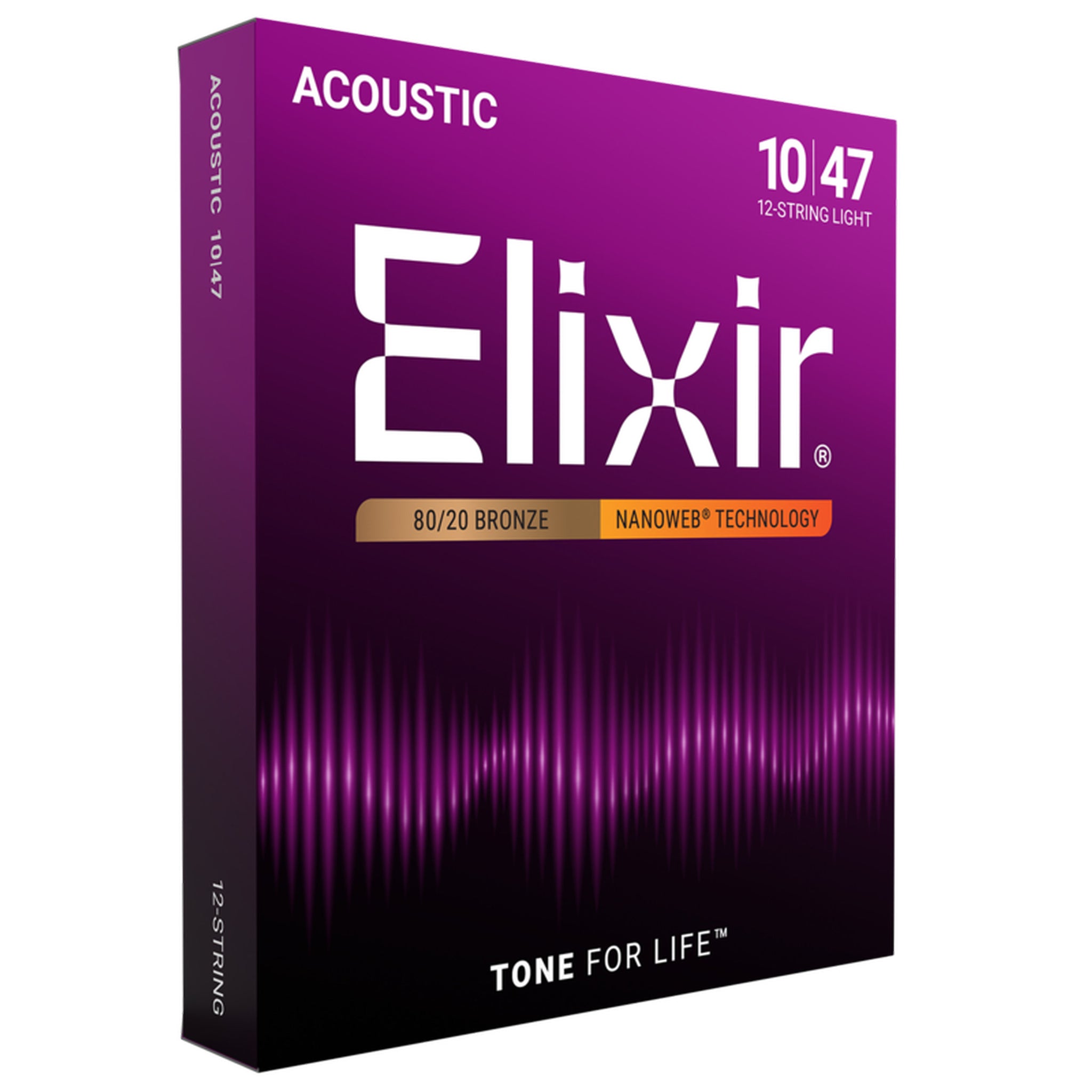 Elixir 80/20 Bronze 12-String Acoustic Guitar Strings, NANOWEB Light (.010-.047)