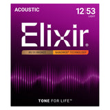 Elixir 80/20 Bronze Acoustic Guitar Strings, NANOWEB, Light (.012-.053)