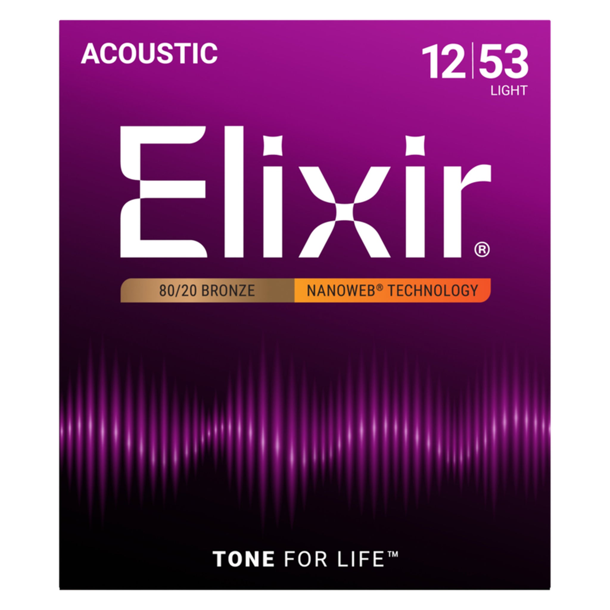 Elixir 80/20 Bronze Acoustic Guitar Strings, NANOWEB, Light (.012-.053)