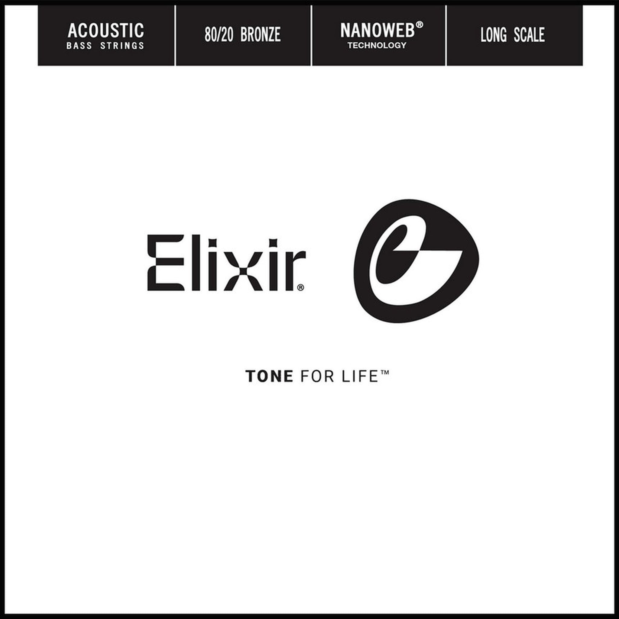 Elixir 80/20 Bronze Single Acoustic Bass String, NANOWEB, Long Scale, (.125)