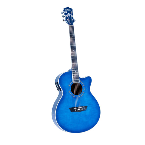 Washburn EA15 Festival Series Mini Jumbo Acoustic Electric Guitar. Flame Blue