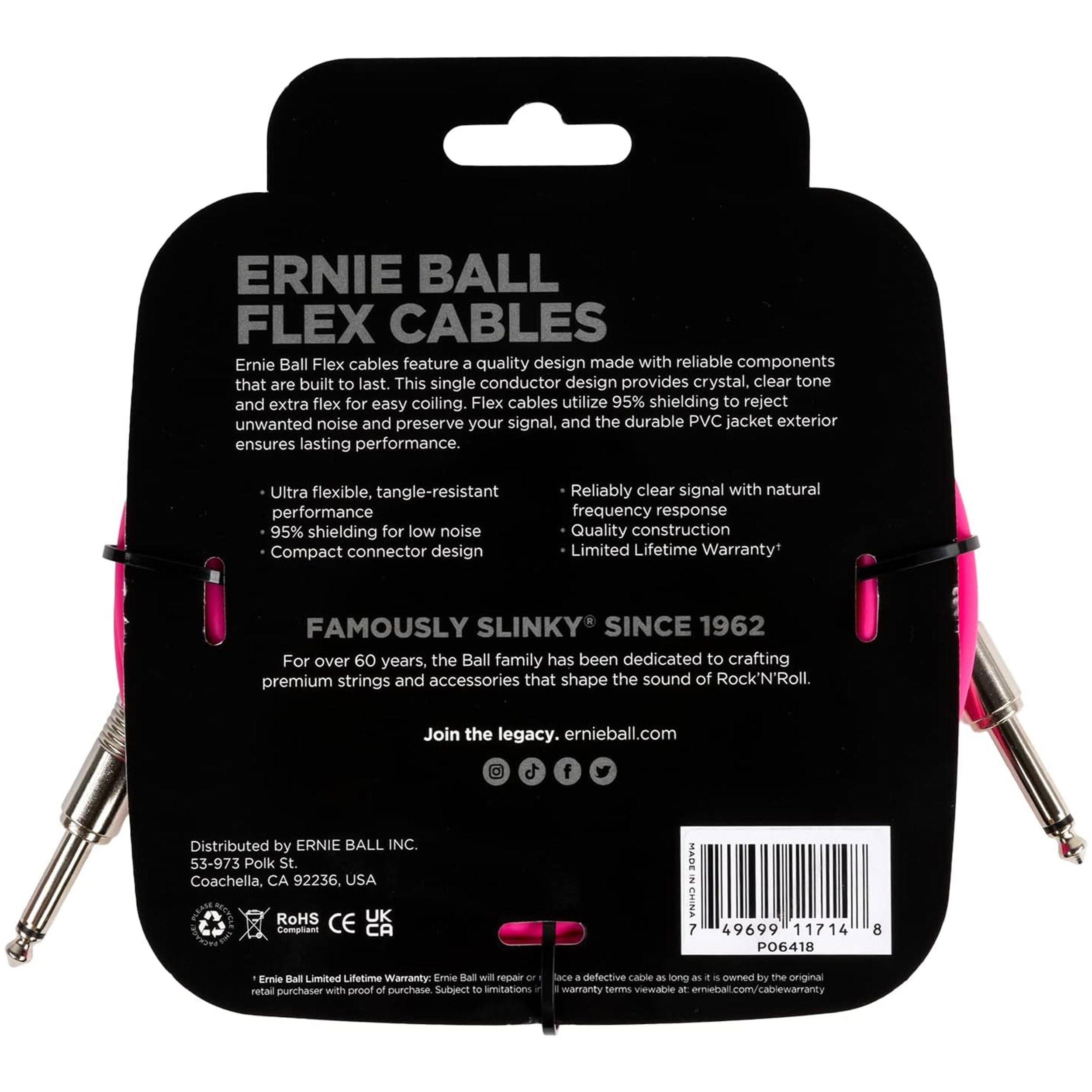 Ernie Ball Flex Instrument Cable Straight/Straight 20ft - Pink