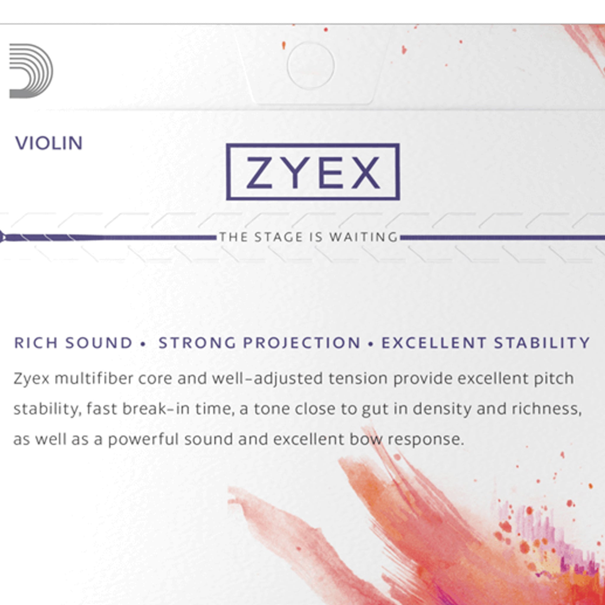 D'Addario Zyex Violin Single Aluminum D String, 4/4 Scale, Medium, Bulk 10-Pack