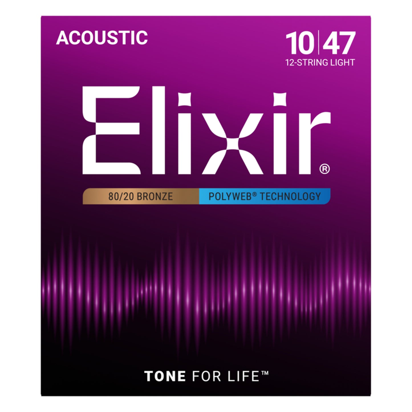 Elixir 80/20 Bronze 12-String Acoustic Guitar Strings, POLYWEB Light (.010-.047)
