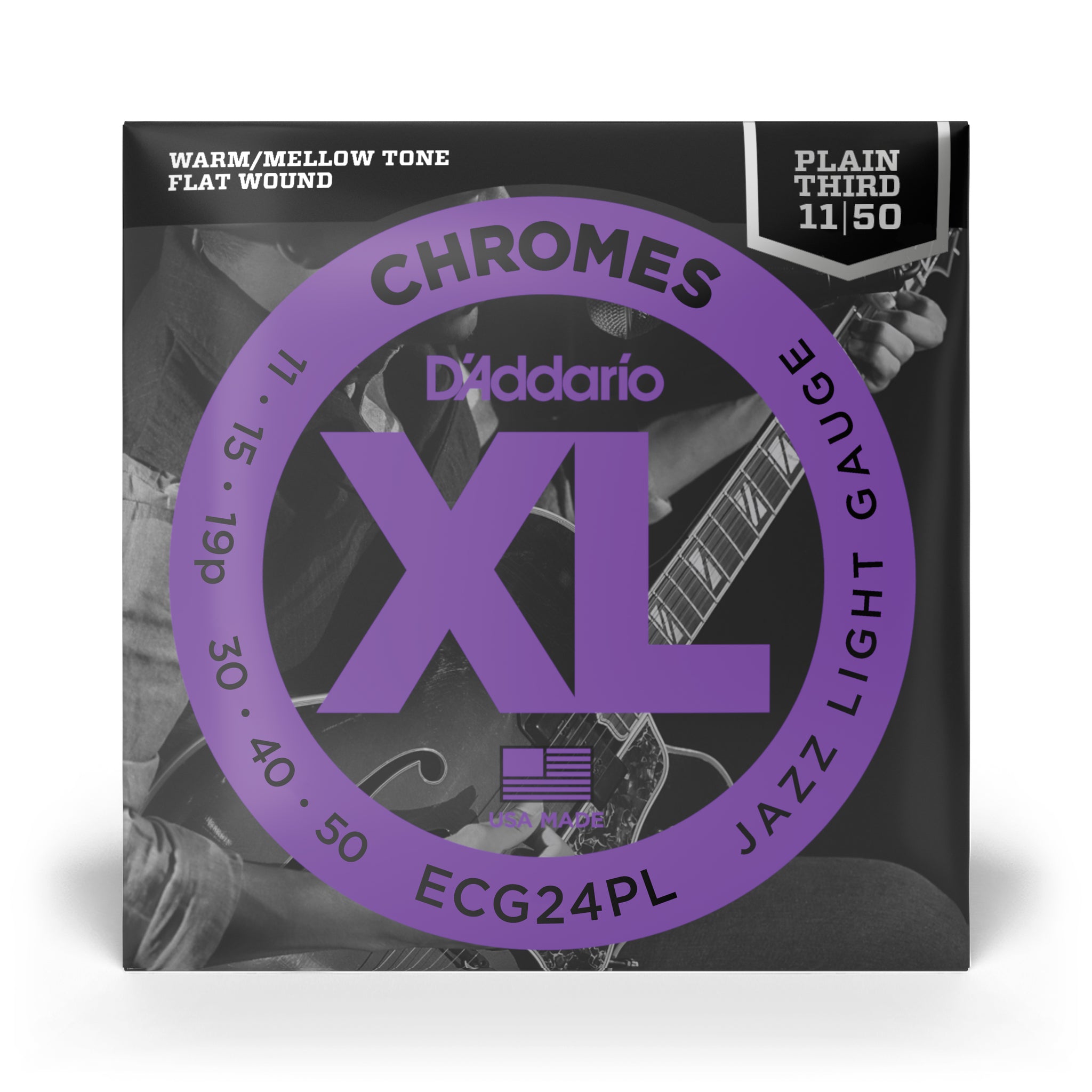 D'Addario 11-50 Jazz Light, Plain Third, XL Chromes Electric Guitar Strings