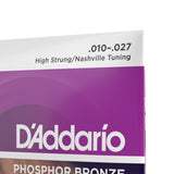 D'Addario EJ38H Phosphor Bronze Acoustic Guitar Strings, High Strung/Nashville Tuning, 10-27