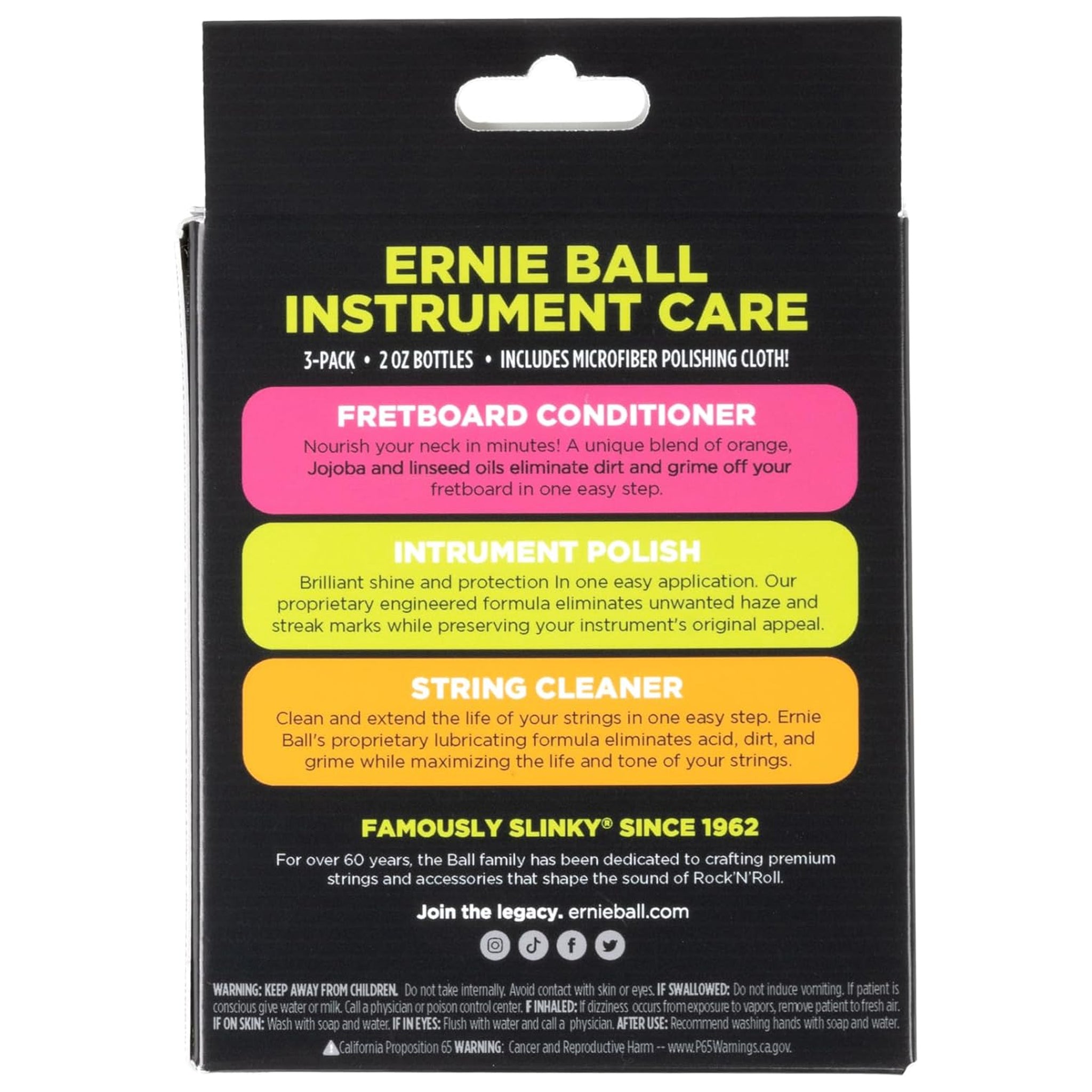 Ernie Ball Instrument Care 3-pack w/Microfiber Polish Cloth