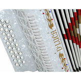 D'Luca Primo Button Accordion 31 Keys 12 Bass on FBE Key with Case and Straps, White