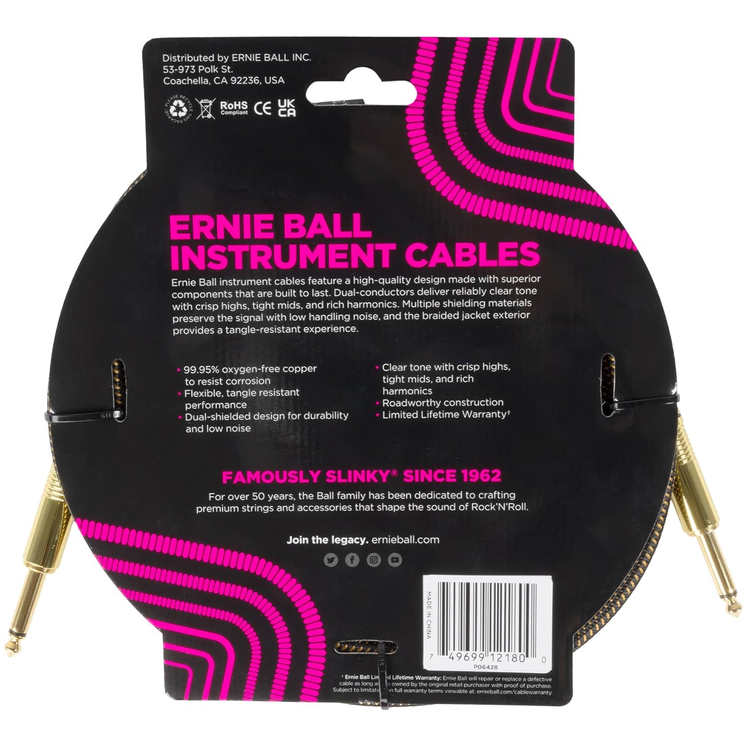 Ernie Ball Braided Instrument Cable Straight/Straight 10ft - Pay Dirt