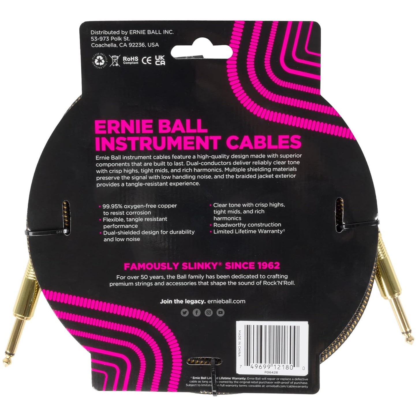 Ernie Ball Braided Instrument Cable Straight/Straight 10ft - Pay Dirt