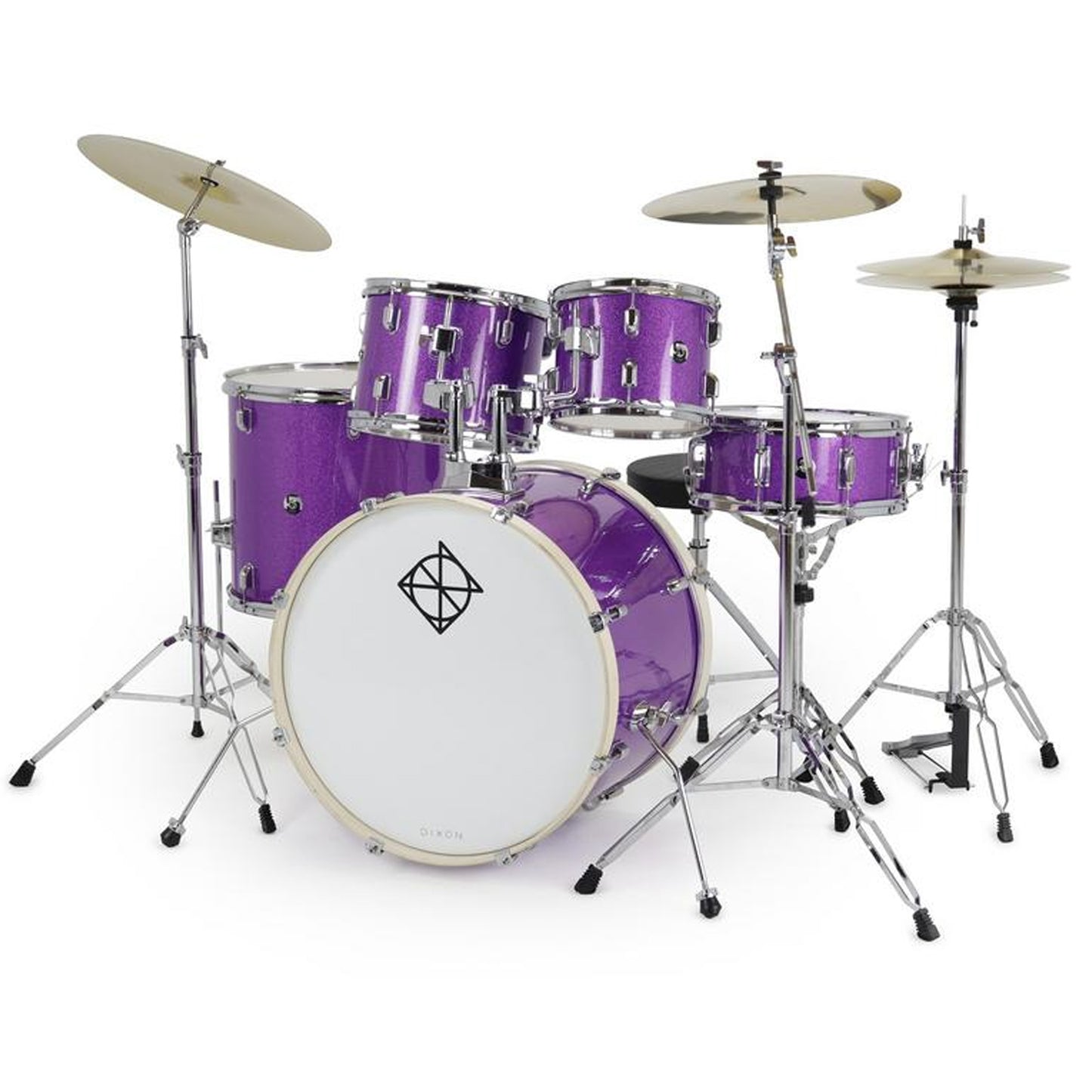 Dixon Spark 5pc Drum Set Purple Sparkle Complete Outfit