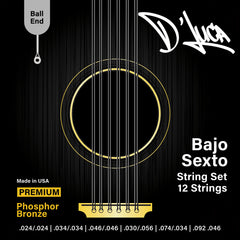 D'Luca Bajo Sexto Strings Phosphor Bronze, Ball End