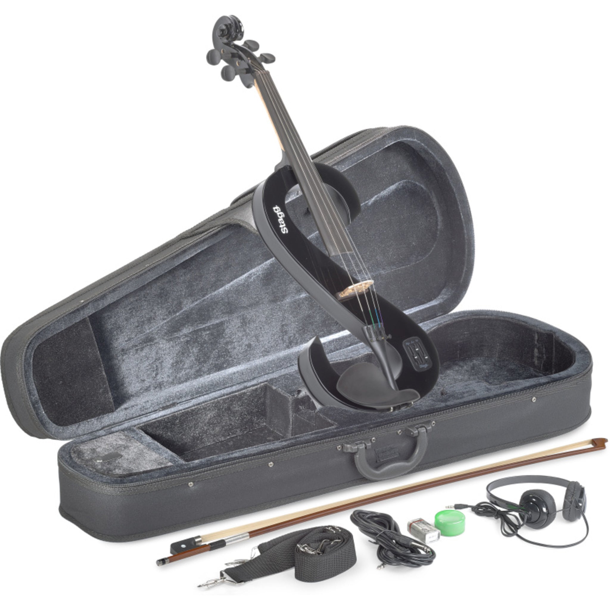 Stagg 4/4 Electric Viola Set With S-shaped Black, Soft Case And Headphones