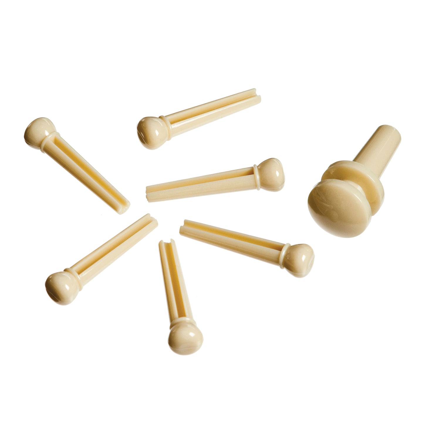 D'Addario Injected Molded Bridge Pins with End Pin, Set of 7, Ivory