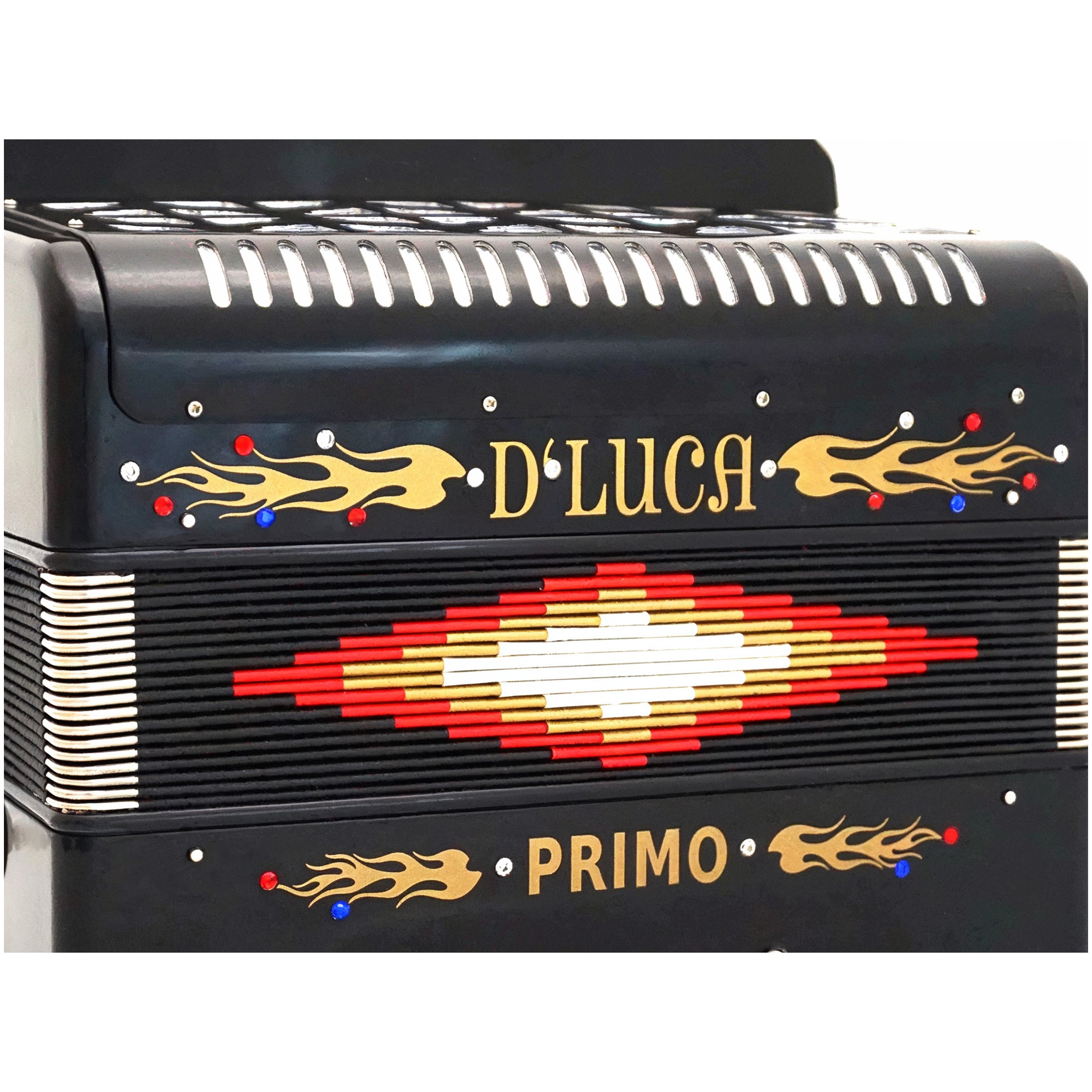 D'Luca Primo Button Accordion 31 Keys 12 Bass on GCF Key with Case and Straps, Black