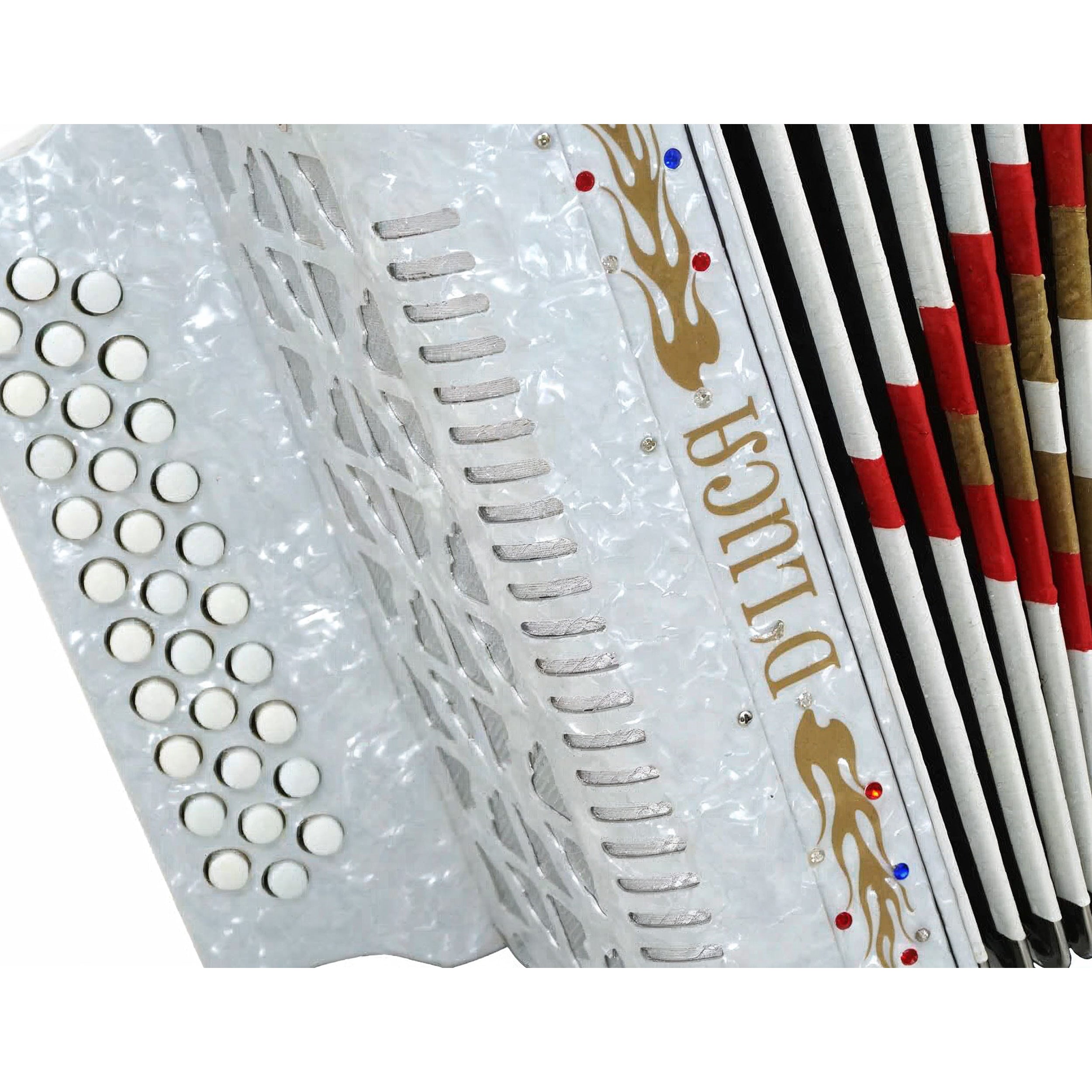 D'Luca Primo Button Accordion 31 Keys 12 Bass on GCF Key with Case and Straps, White
