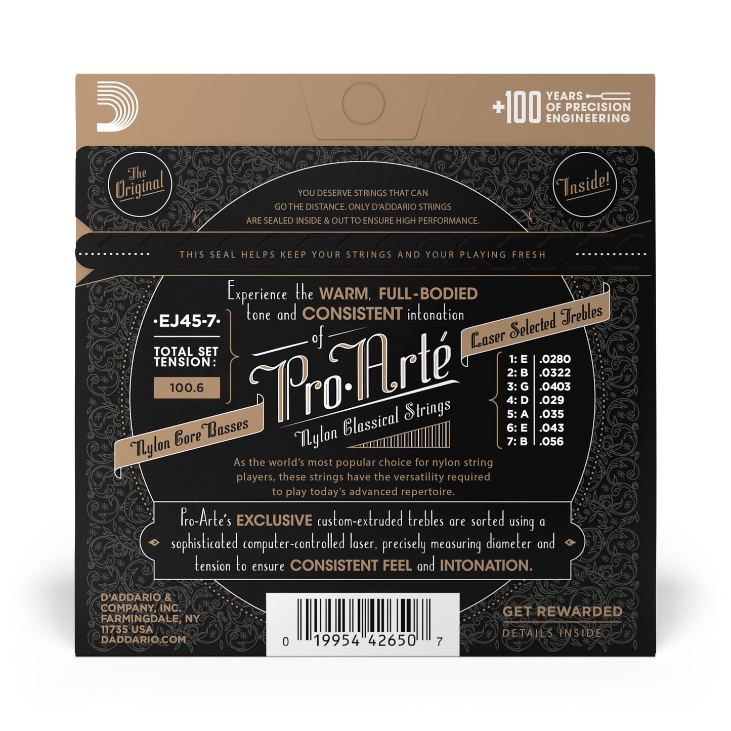 D'Addario Normal Tension Pro-Arté Nylon 7-String Classical Guitar Strings