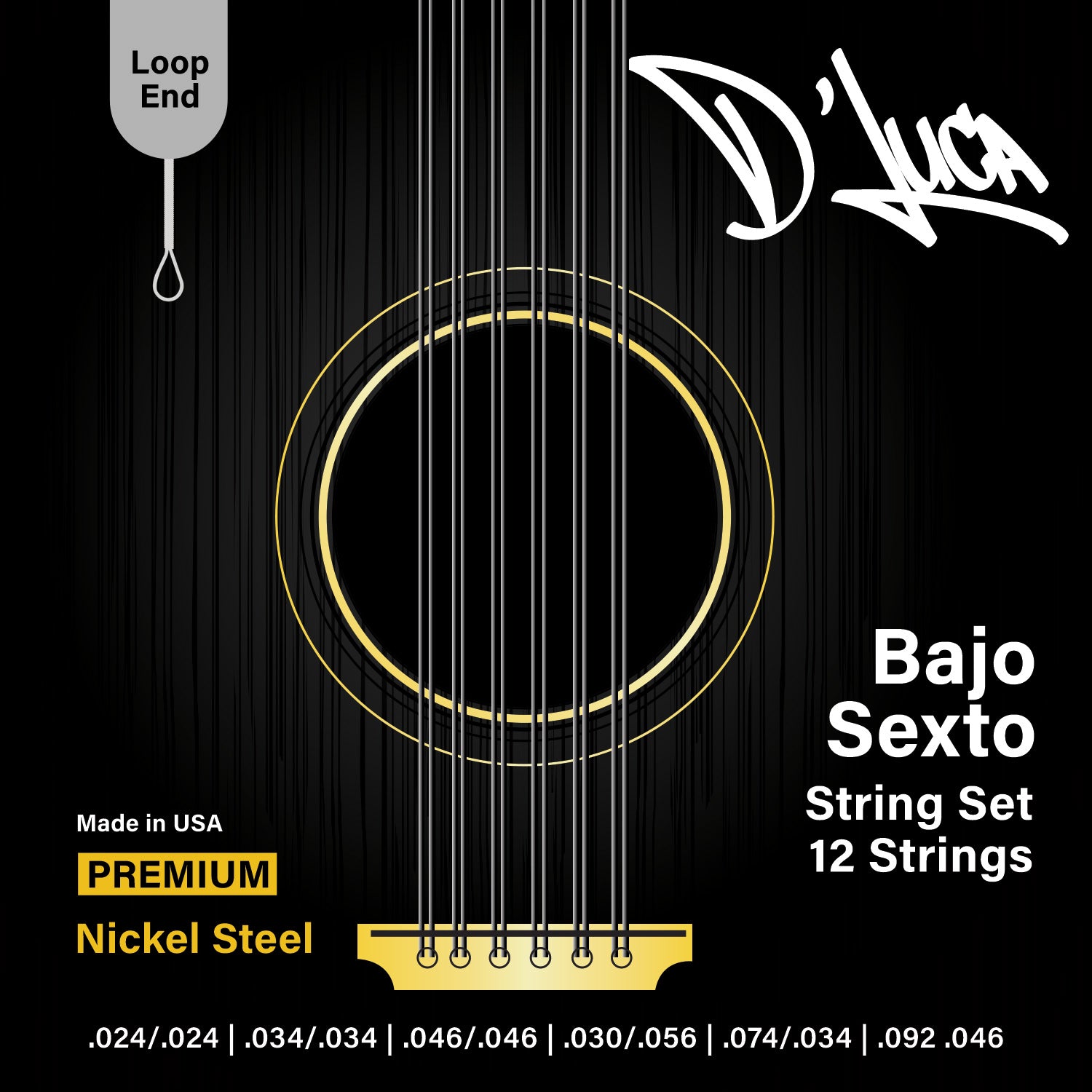 D'Luca Bajo Sexto Strings Nickel Steel, Loop End