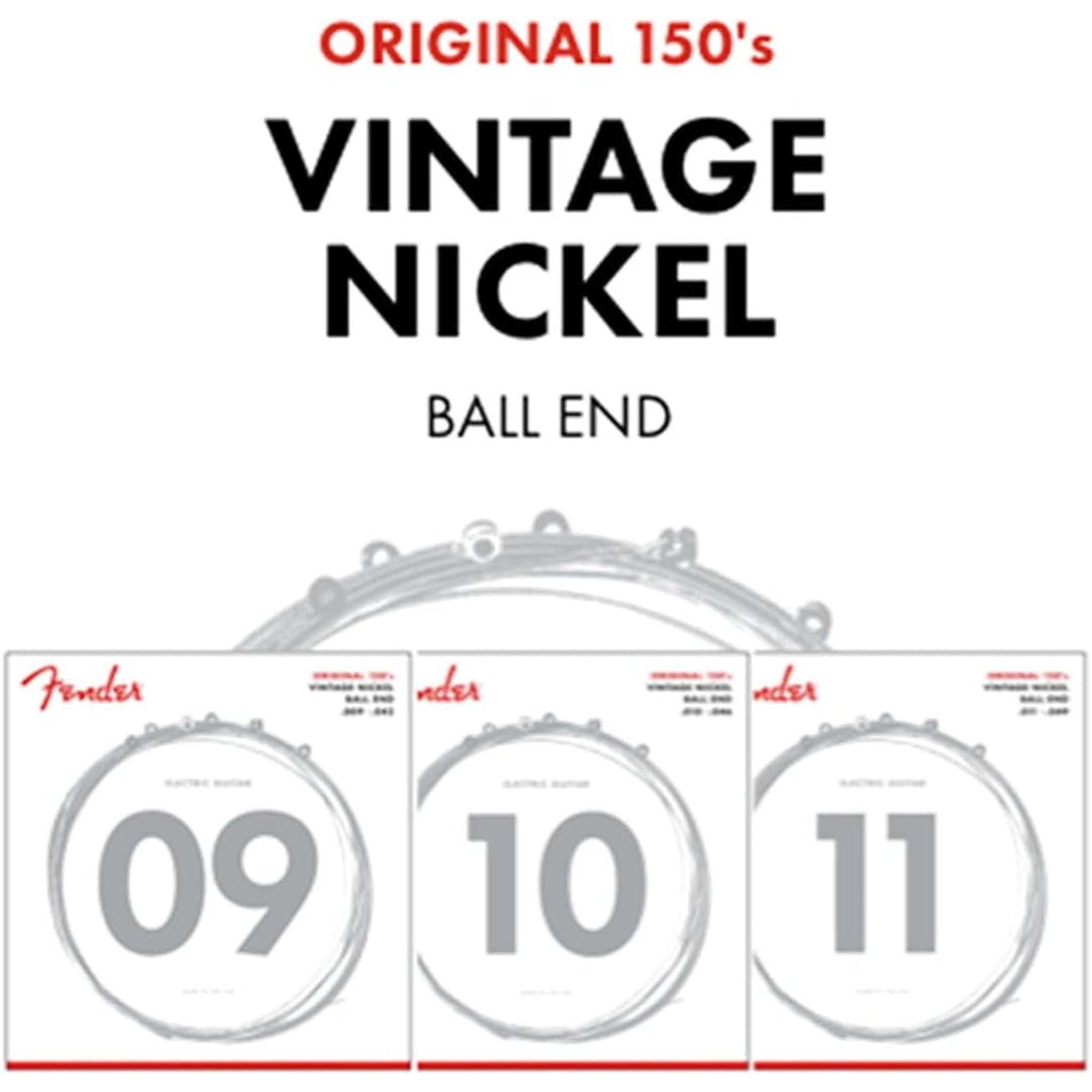 Fender Original 150 Electric Guitar Strings Pure Nickel Wound Ball End 009-042