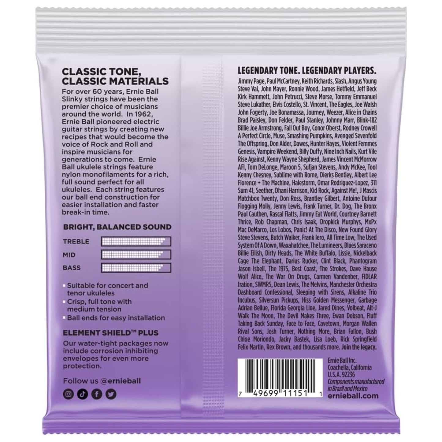 Ernie Ball Concert/Tenor Wound Low G Nylon Ball End Ukulele Strings - Black