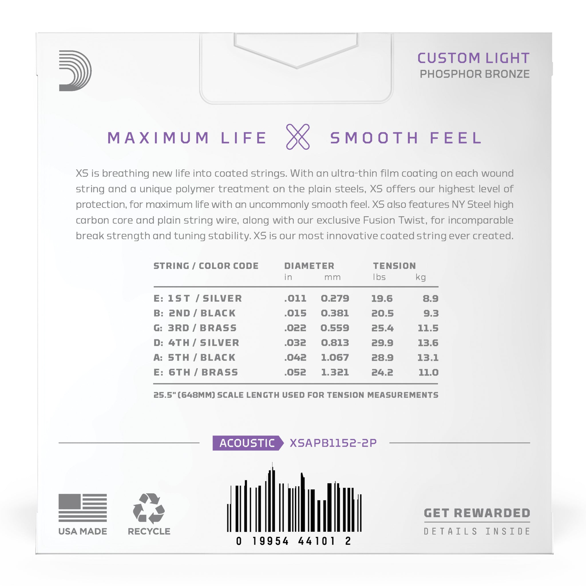 D'Addario 11-52 Custom Light Coated Acoustic Guitar Strings 2-Pack