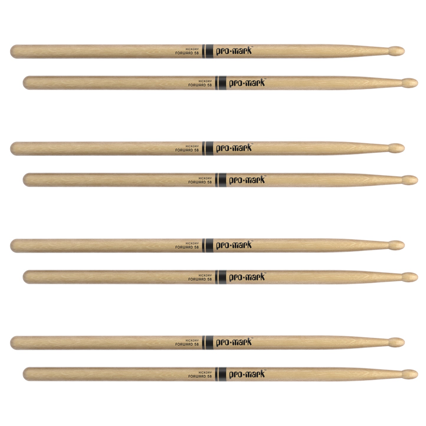 ProMark Classic Forward 5B Hickory Drumsticks, Oval Wood Tip, 4-Pack