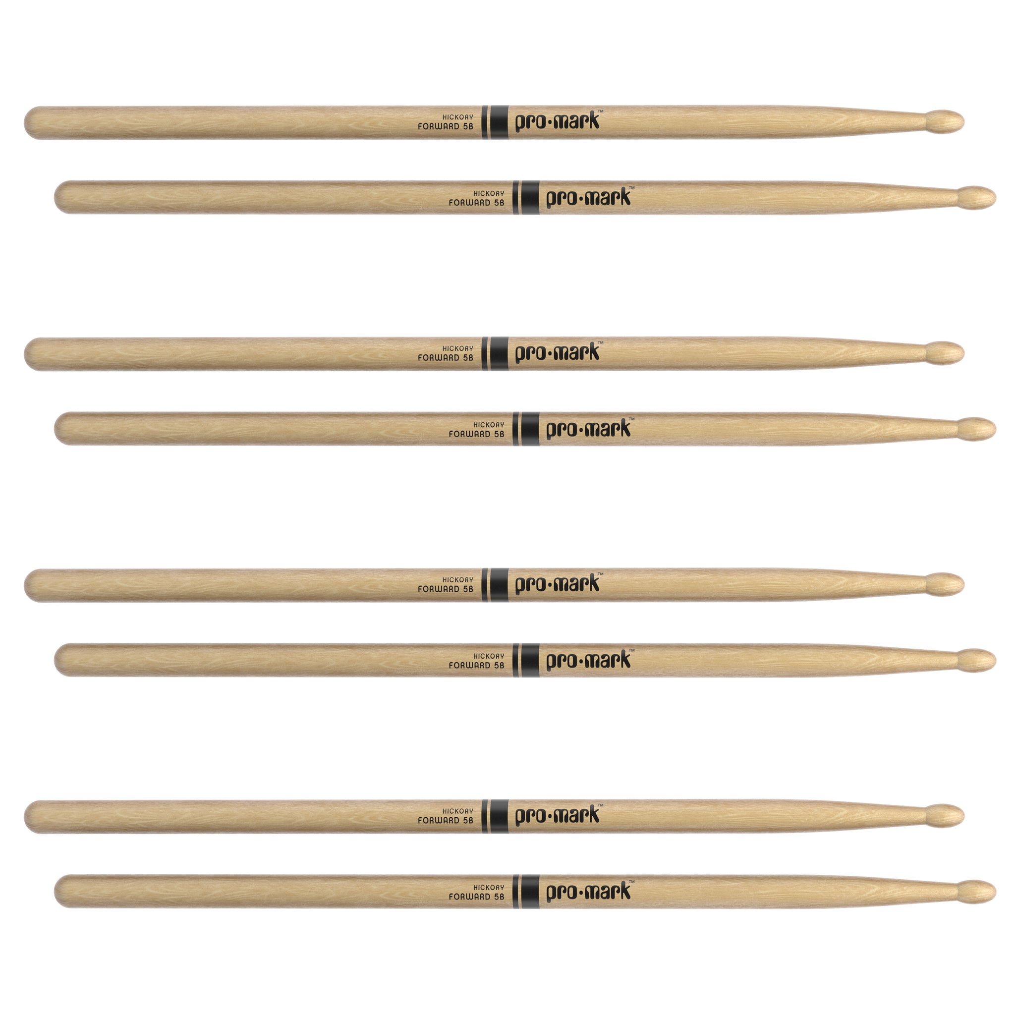 ProMark Classic Forward 5B Hickory Drumsticks, Oval Wood Tip, 4-Pack