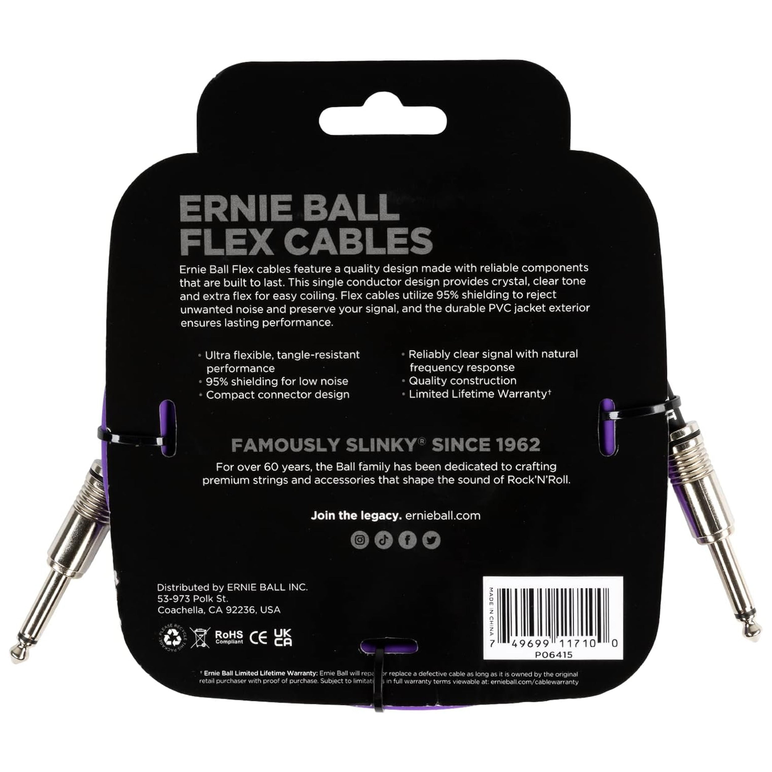 Ernie Ball Flex Instrument Cable Straight/Straight 10ft - Purple