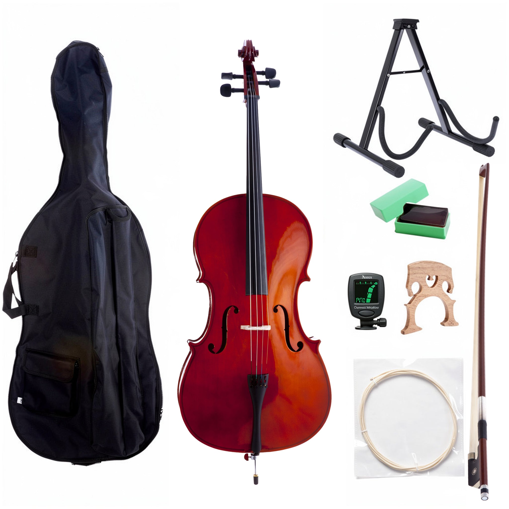 D'Luca Meister Student Cello Package 1/10 Size w/Stand, Bag, Tuner, Rosin & Bow