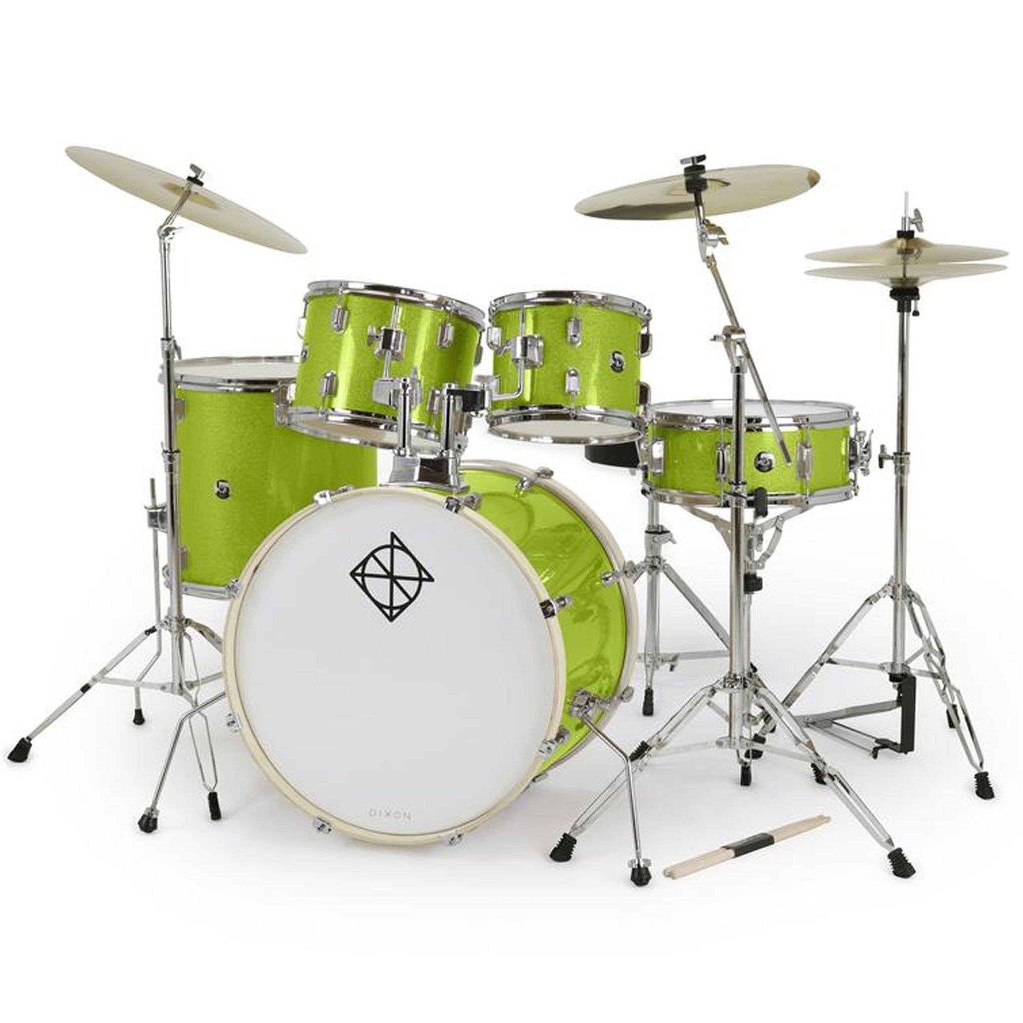 Dixon Spark 5pc Drum Set Key Lime Sparkle Complete Outfit