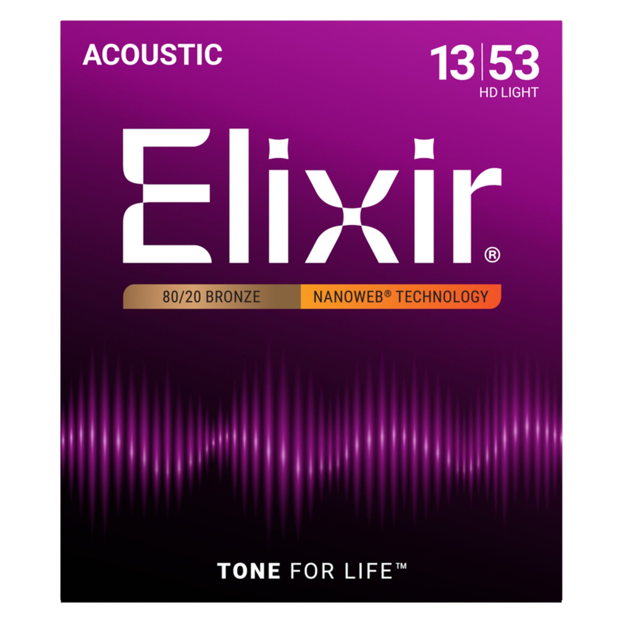 Elixir 80/20 Bronze Acoustic Guitar Strings, NANOWEB, HD Light (.013-.053)